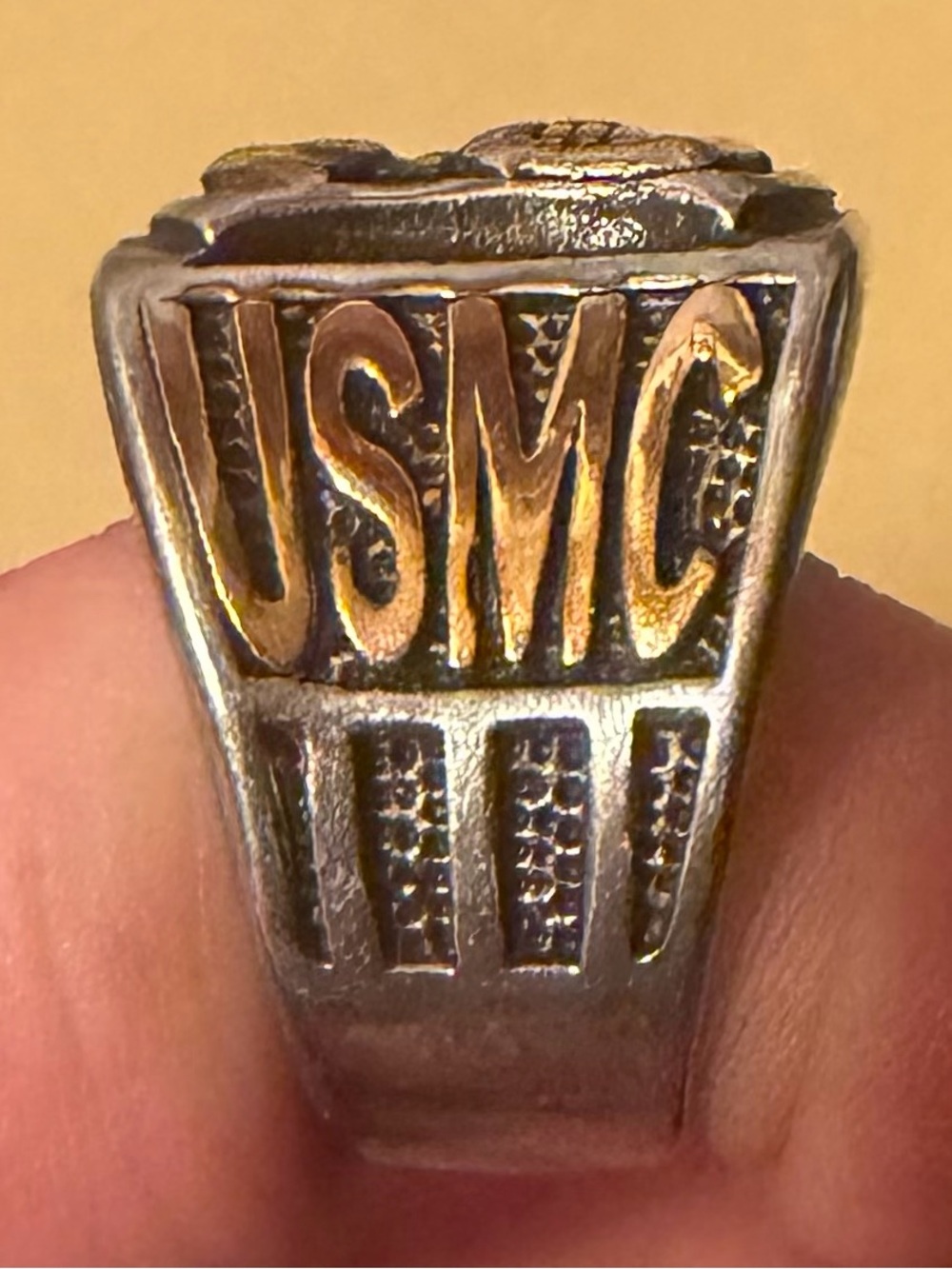 USMC Vintage Style Military Ring in Silver and Gold Tones